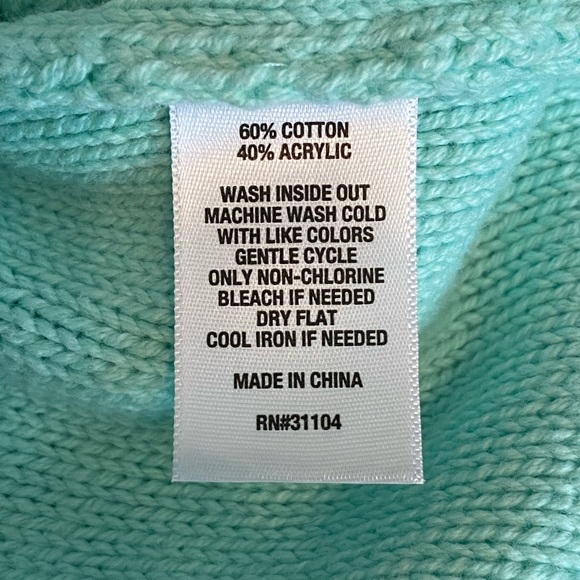 Crown & Ivy Sz Medium Women’s Mint Green Mock Neck Cable Knit Pullover Sweater - Picture 7 of 7